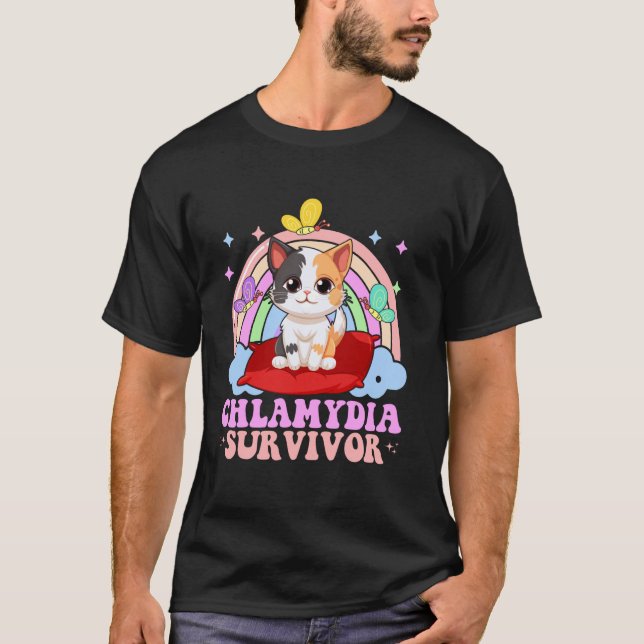 T-shirt Survivant Chlamydia Arc-en-Ciel Chat Bactérie Adul (Devant)