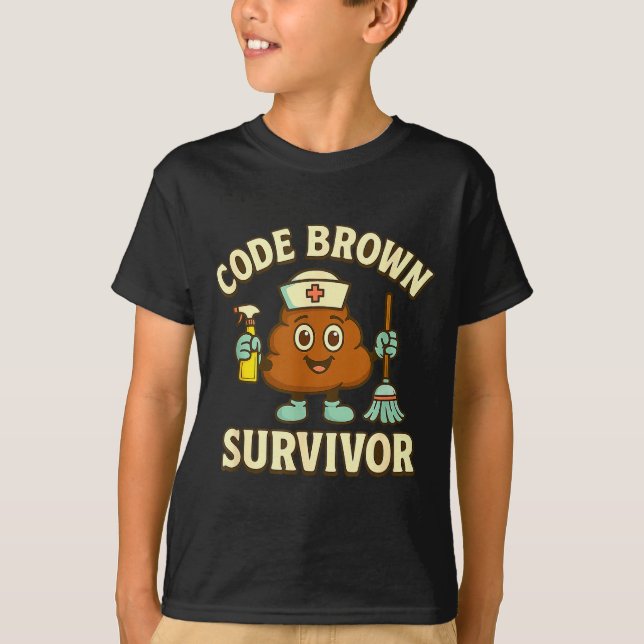 T-shirt Survivant de Code Brun Humour Médical Infirmière D (Devant)