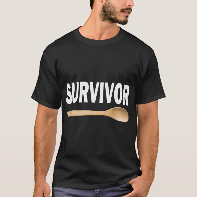 T-shirt Survivant de la cuillère en bois J'ai survécu à la (Devant)