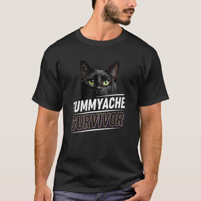 T-shirt Survivant de mal de ventre Mème de chat drôle (Devant)
