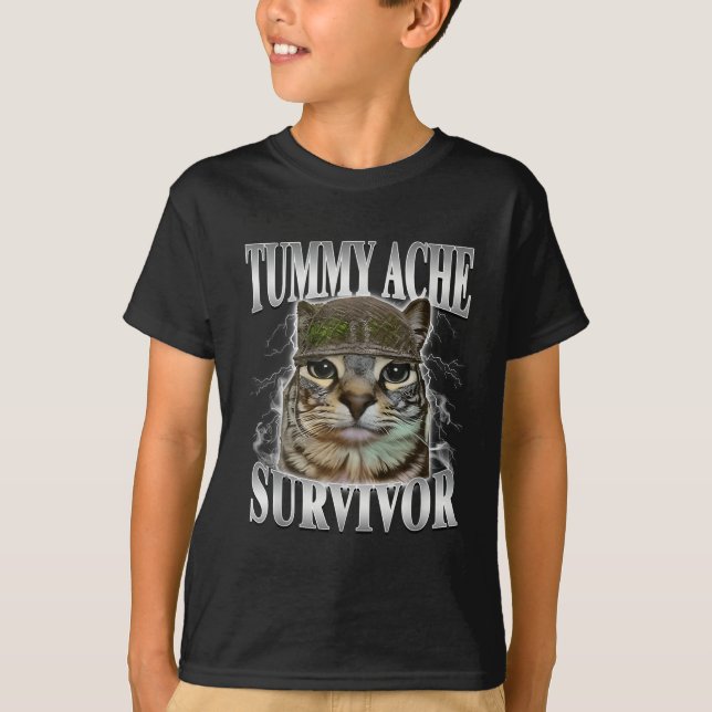 T-shirt Survivant de mal de ventre Mème de chat drôle  (Devant)