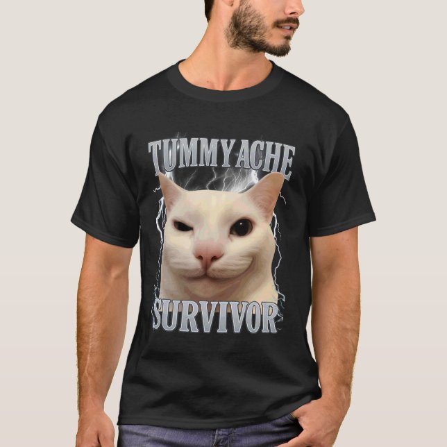 T-shirt Survivant de mal de ventre Mème de chat drôle Homm (Devant)