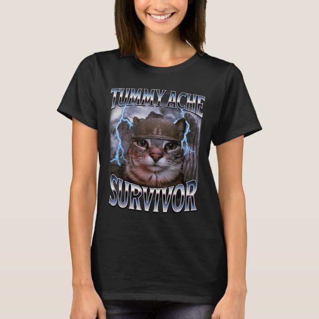 T-shirt Survivant de mal de ventre Mème de chat drôle Surv (Devant)