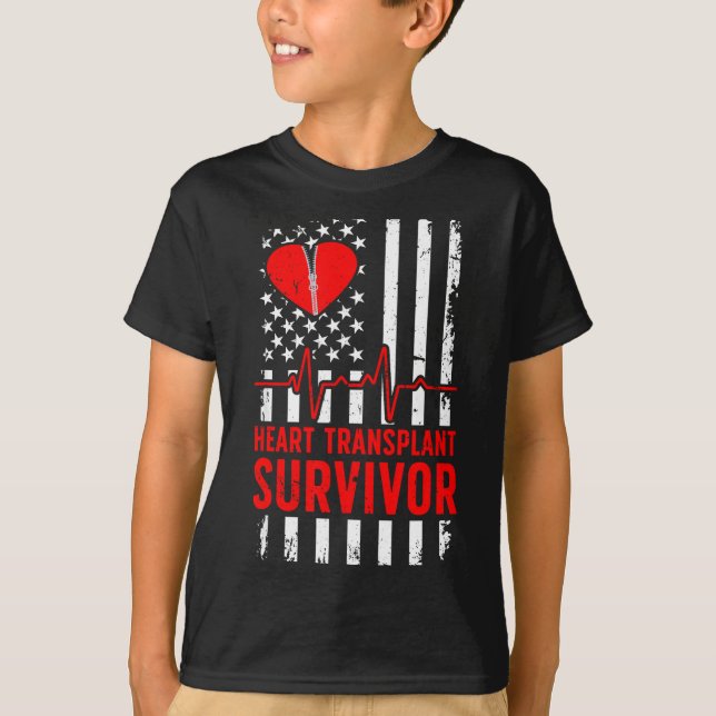 T-shirt Survivant d'une greffe cardiaque drapeau américain (Devant)