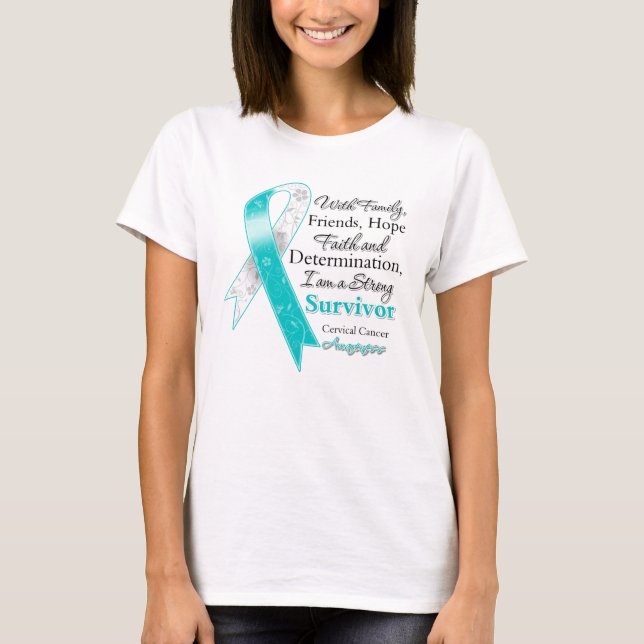 T-shirt Survivant fort de soutien de cancer du col de (Devant)