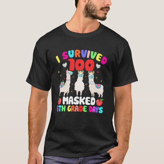 T-shirt Survived 100 Masqué 5E Année Jours Heureux 100E Jo (Devant)