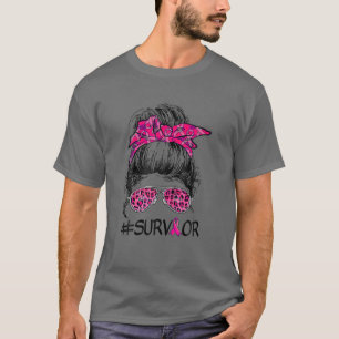 T-shirt Survivor Breast Cancer Awareness Messy Bun Pink Ri