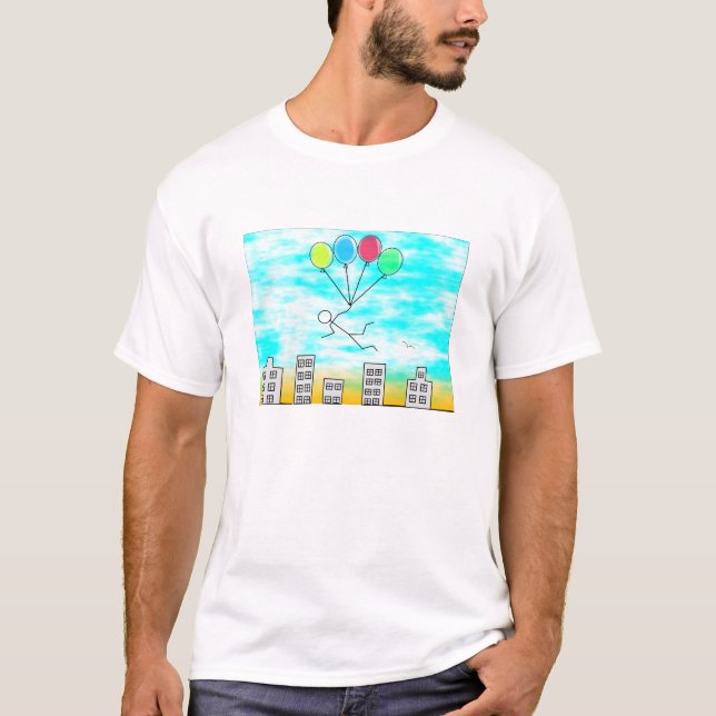 T-shirt Survoler la ville avec des ballons (Devant)