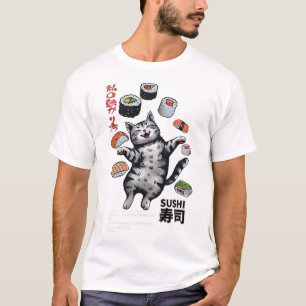 T-shirt Sushi Cat Harajuku Tokyo Japon Cat Cat Caf