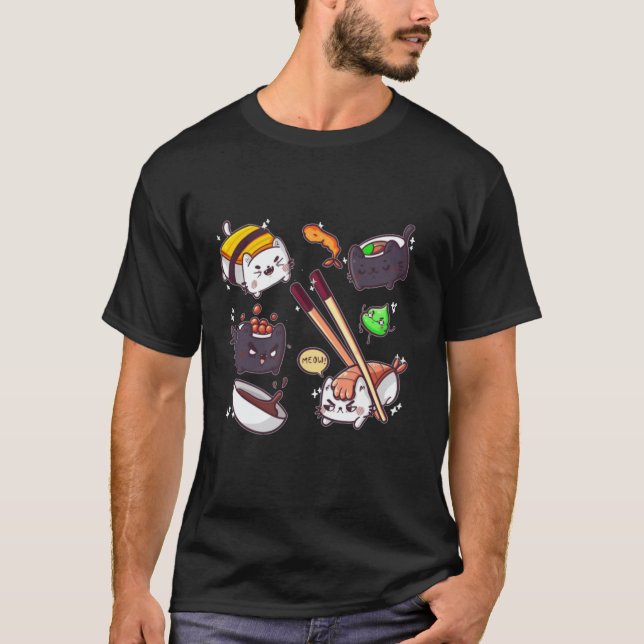 T-shirt Sushi Cat Japonais Foodie Anime Lover Crazy Cat Su (Devant)