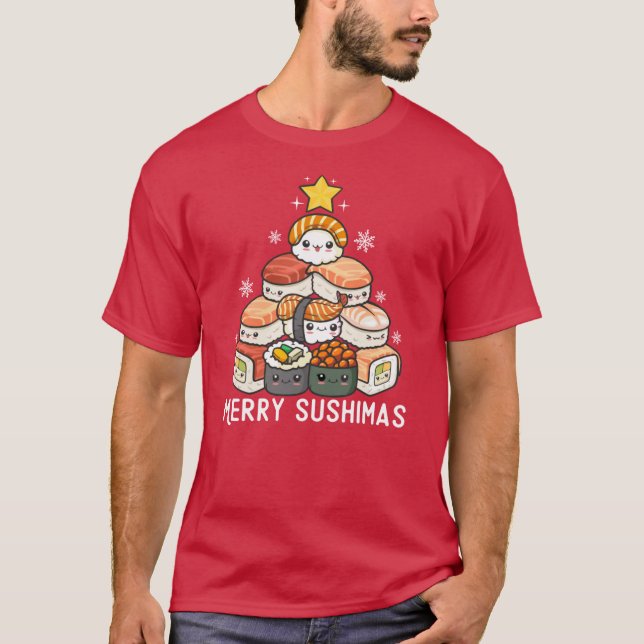 T-shirt Sushi Christmas Tree Kawaii Japanese Food Art Otak (Devant)