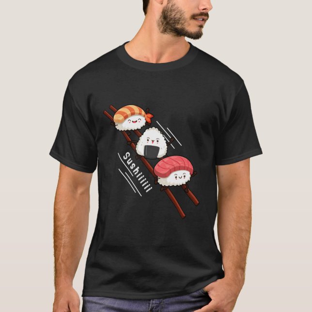 T-shirt Sushi Diapositive Sur Baguettes Kawaii Anime Japon (Devant)