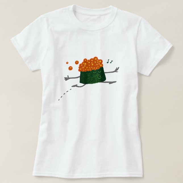 T-shirt Sushi drôles sautants d'oeufs de poisson saumonés (Design devant)
