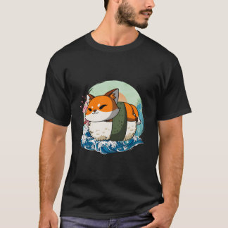 T-shirt Sushi Fox Japanese Great Wave Kanagawa