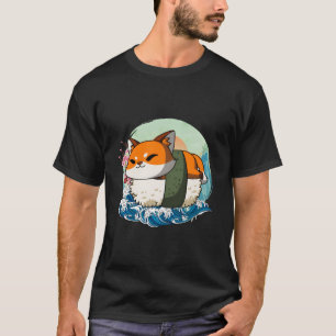 T-shirt Sushi Fox Japonais Grande Vague Kanagawa