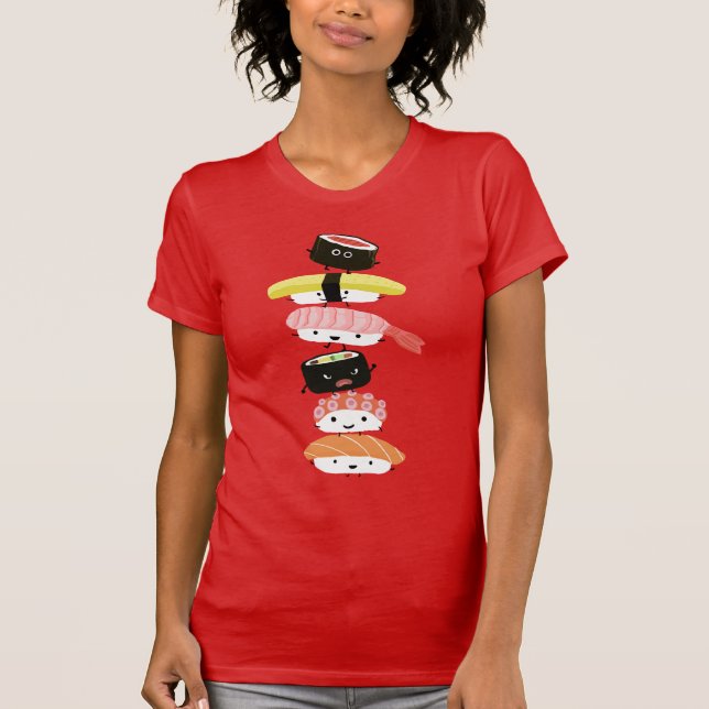 T-shirt Sushi Stack - Fun Tower of Kawaii Sushi Friends (Devant)