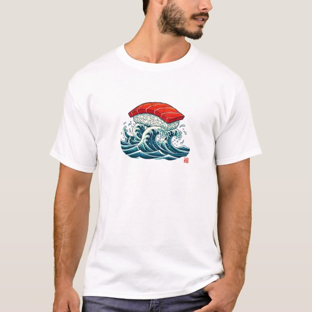T-shirt Sushi Wave Japanese Food Art Illustration (Devant)