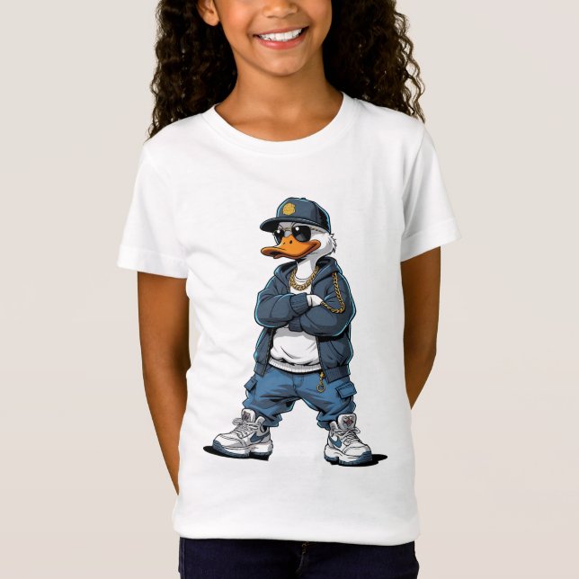 T-Shirt Swag Cartoon Duck with Gold Chains and Hoodie (Devant)