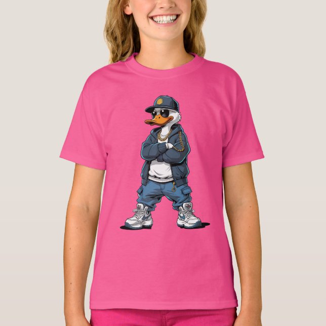 T-shirt Swag Cartoon Duck with Gold Chains and Hoodie (Devant)