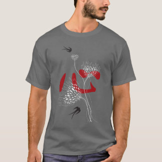 T-shirt Swallow Birds Chinese Heart Oriental Kanji Floral