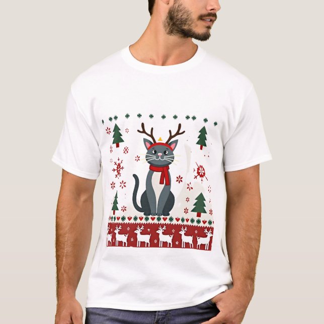 T-Shirt Sweat Noël Chat Renne Pull de Noël Moche (Devant)