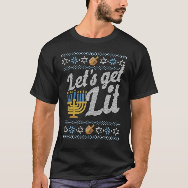 T-shirt Sweater Hanoukka laide, lit Menorah (Devant)