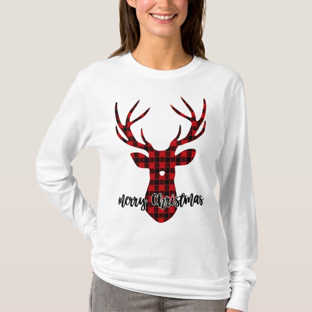 T-shirt Sweatshirt de Buffalo Plaid Christmas Reindeer (Devant)