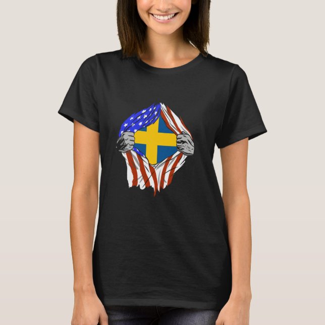 T-shirt Sweden Flag Chest USA America Swedish Pride Swedis (Devant)