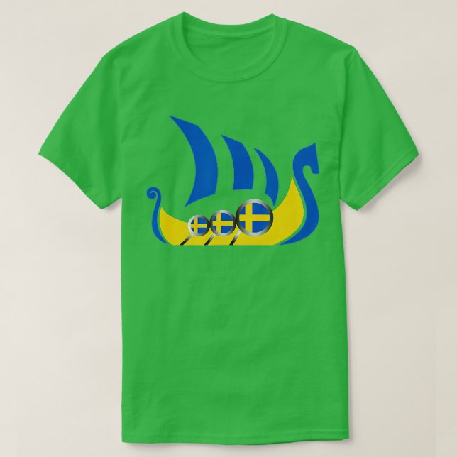 T-shirt Sweden Viking Ship  Swedish Flag Dragon Boat  (Design devant)