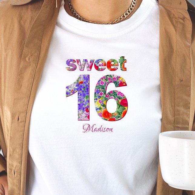 T-shirt Sweet 16 anniversaire de fête design floral t-shir (Créateur téléchargé)