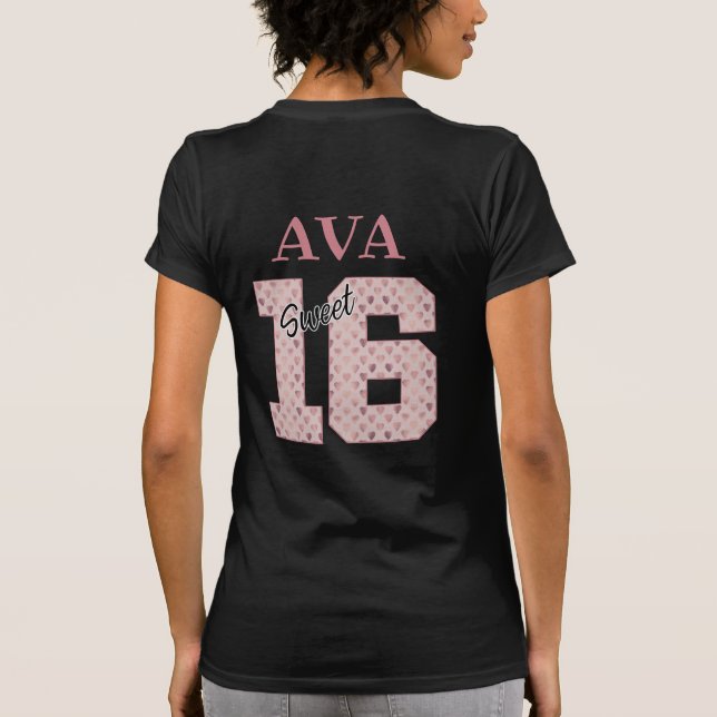 T-shirt Sweet 16 Anniversaire fille Rose Typographie coule (Dos)