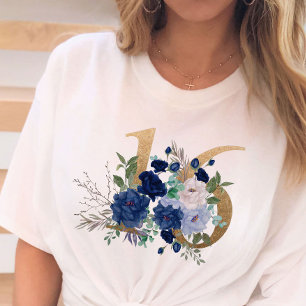 T-shirt Sweet 16 Gold Floral Numéro 16 Blue Rose