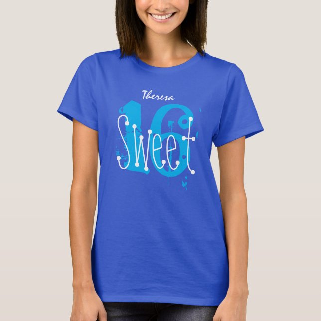 T-shirt Sweet 16 Nom personnalisé Birthday Gift Grunge Tex (Devant)