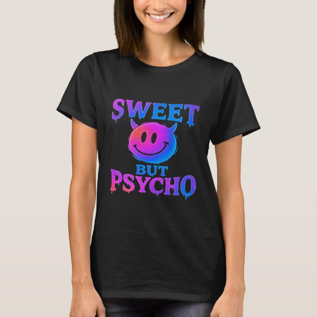 T-shirt Sweet But Psycho | Neon Devil Smiley (Devant)
