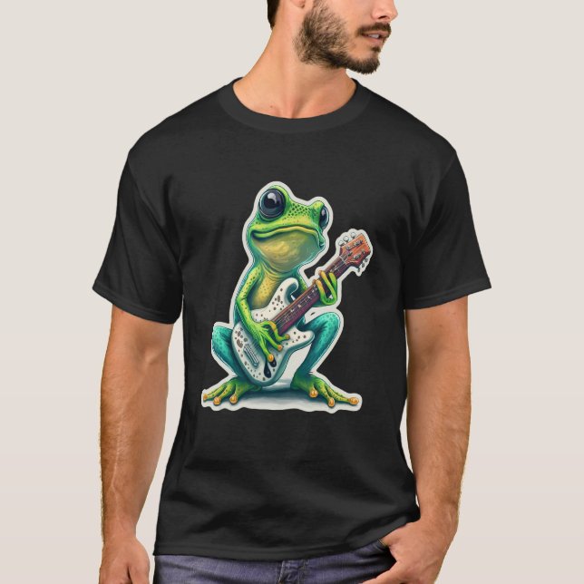 T-shirt Sweet Frog Amphibian Guitar Rock Guitar Player Abs (Devant)