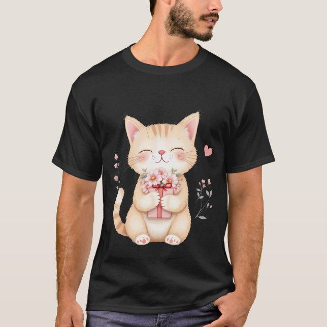 T-shirt Sweet Kitten with Flowers and Gift Box ✨🐾🌸 (Devant)