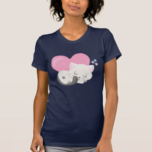 T-shirt Sweet Kitty Chat Dormir avec un grand coeur en arr