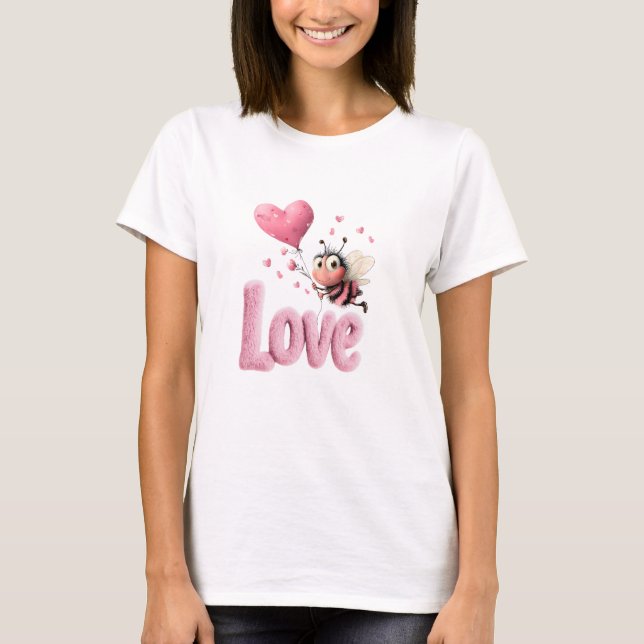 T-shirt Sweet Pink Love Bee Heart Valentine's Day  (Devant)