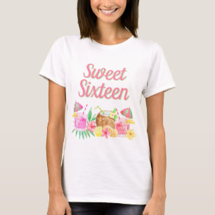 T-shirt Sweet sixteen aquarelle Tropical Hawaiian Luau