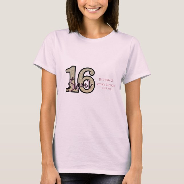 T-shirt Sweet sixteen or rose rose pâle (Devant)