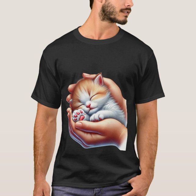 T-shirt Sweet Sleeping Kitten in Hands Tiny Calico Cat  ✨ (Devant)