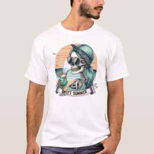 T-shirt Sweet Summer Skeleton Retro Sunset Design