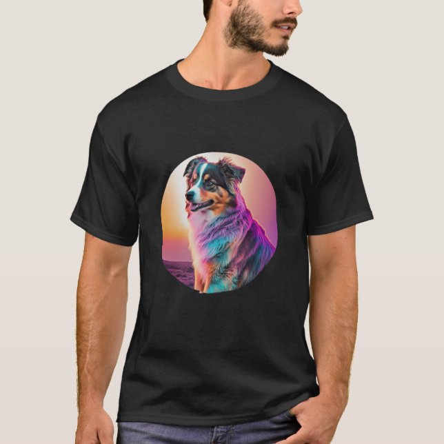 T-shirt Sweet Synthwave Australian Shepherd avec 80s Twist (Devant)