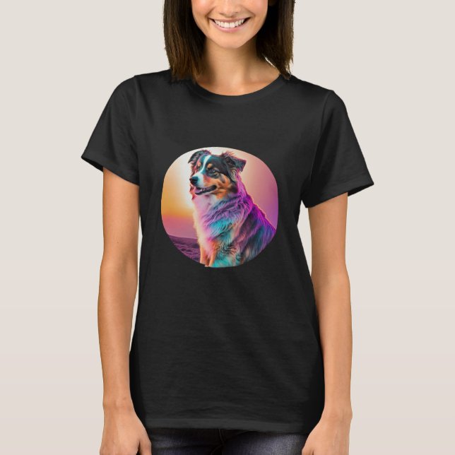 T-shirt Sweet Synthwave Australian Shepherd with 80s Twist (Devant)