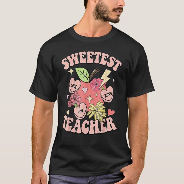 T-shirt Sweetest Teacher Funny Valentines Day Retro Teache (Devant)