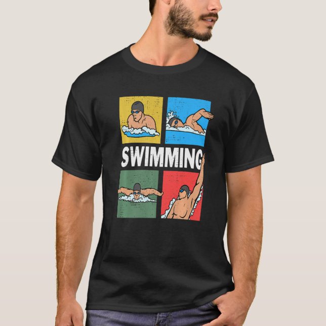 T-shirt Swimming crawl, chest, back, dolphin, 4 swimming s (Devant)