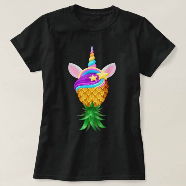T-shirt Swinger Upside Down Pineapple Magical Unicorn Head (Design devant)