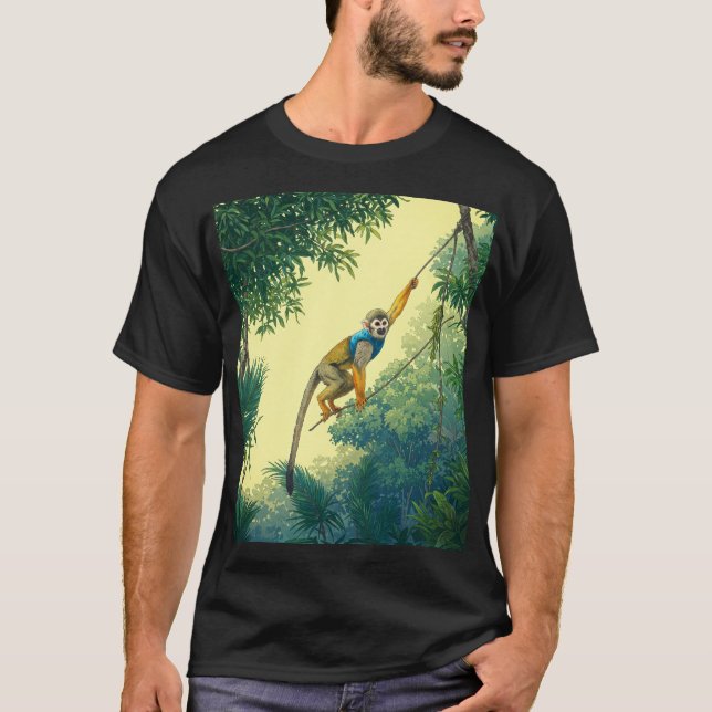 T-shirt Swinning Squirrel Monkey Jungle (Devant)