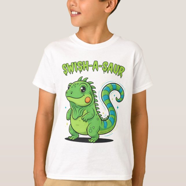 T-shirt Swish-A-Saur Cute Iguana Dinosaur with Striped Swi (Devant)