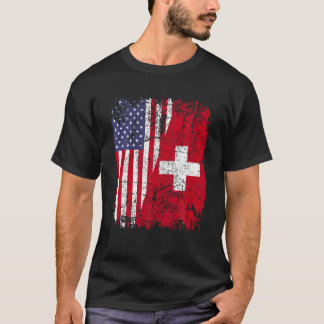 T-shirt SWISS RACINE Drapeau semi-américain SUISSE T Shirt